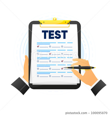 The student fills in the answers to the exam test. School and university examination. Education concept. Test sheet with answers. Vector illustration. The student fills in the answers to the exam test. School and university examination. Education concept. Test sheet with answers. Vector illustration. 100095870