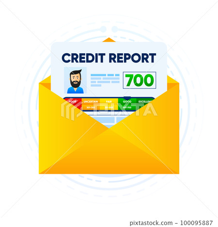 Credit score report in clipboard. Notifications to the mailbox with a finance history. Business report concept. Credit rating. Vector illustration. Credit score report in clipboard. Notifications to the mailbox with a finance history. Business report concept. Credit rating. Vector illustration. 100095887