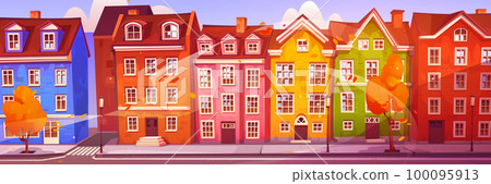 Scandinavian city street with houses in fall 100095913