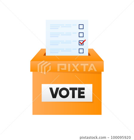 Voting box icon. Election voting concept. Throw the ballot into the box for collecting votes. Vector illustration. 100095920