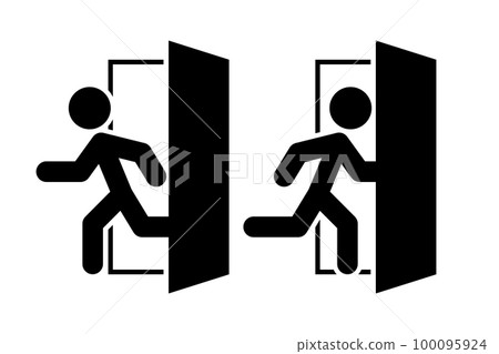 Emergency fire exit sign. Evacuation fire escape door. Emergency exit concept. Arrow for exit route. Vector illustration. 100095924