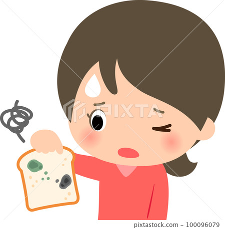 Woman holding moldy bread 100096079