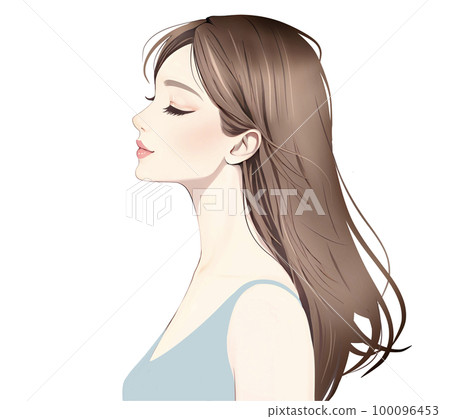 女人的側面圖素材/側面，女人，女孩，盤發，化妝，長發，時尚，人， 100096453