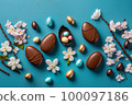 Easter composition with chocolate and gold eggs 100097186