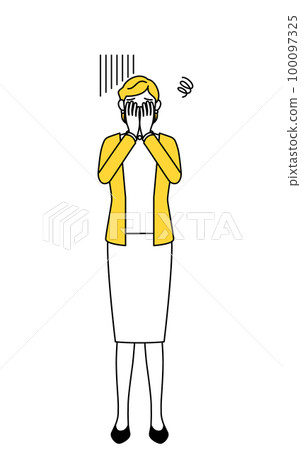 Retired senior middle-aged woman covering her face with depression 100097325