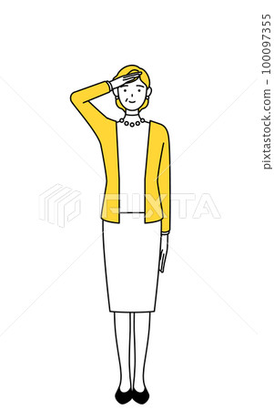 Retired senior / middle-aged woman saluting Retired senior / middle-aged woman saluting 100097355