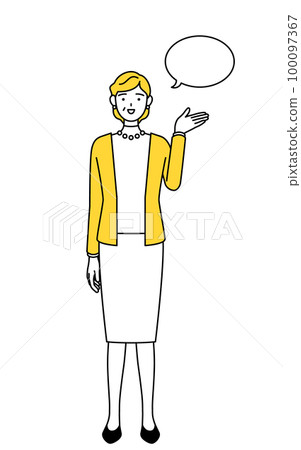 A senior / middle-aged woman who retired from retirement to guide with a balloon 100097367