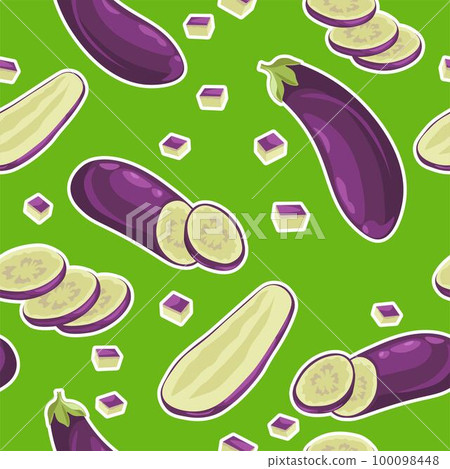 Organic aubergine vegetable, veggies slices vector 100098448