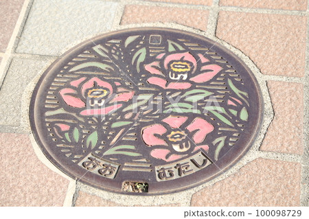 Sewage pipe manhole cover in Omuta City, Fukuoka Prefecture - Design of thicket camellia Sewage pipe manhole cover in Omuta City, Fukuoka Prefecture - Design of thicket camellia 100098729