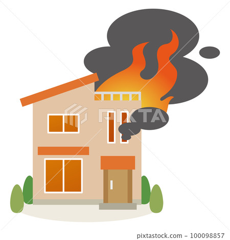 著火的房子的插圖 100098857
