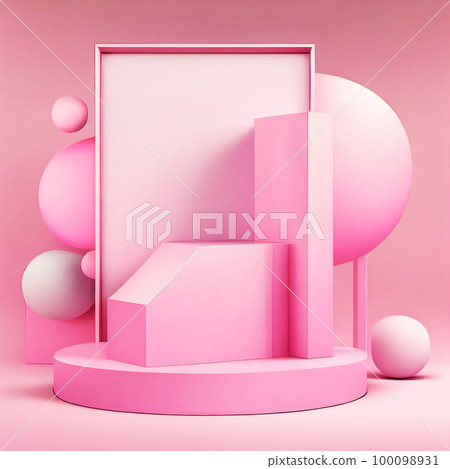 Pink stage podium mock up product display showcase. Generative AI 100098931