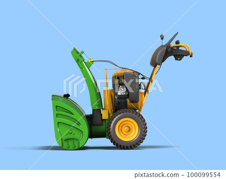 New walk behind tractor left view 3d render on blue background 100099554