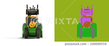 New walk behind tractor back view 3d render on white with colored alpha New walk behind tractor back view 3d render on white with colored alpha 100099559
