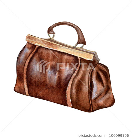 Leather carpetbag vintage style watercolor illustration isolated on white background. 100099596