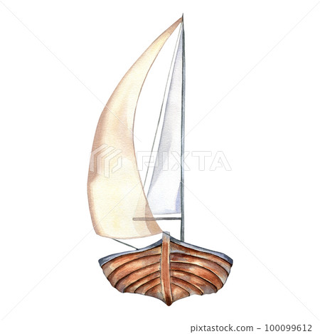 Sailing ship vintage style watercolor illustration isolated on white background. 100099612