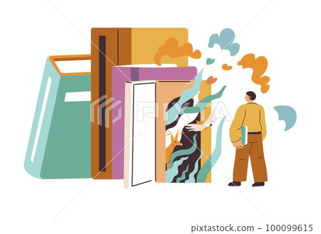 Man reading book, reader with fantasy world vector Man reading book, reader with fantasy world vector 100099615