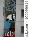 A panda sticker on a sign post in Tokyo 100099914