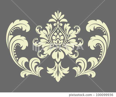 Damask graphic ornament. Floral design element. Beige and gray vector pattern 100099936