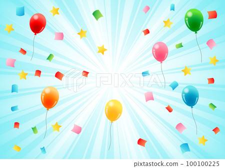 Blue concentration line background horizontal with confetti and balloons Blue concentration line background horizontal with confetti and balloons 100100225