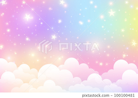 Cloudy sky background. Unicorn fantasy pastel galaxy. Rainbow cute wallpaper. Fluffy magic pink landscape. Vector illustration Cloudy sky background. Unicorn fantasy pastel galaxy. Rainbow cute wallpaper. Fluffy magic pink landscape. Vector illustration 100100481