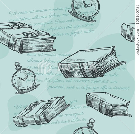 Vintage books and watch, seamless pattern design Vintage books and watch, seamless pattern design 100100785