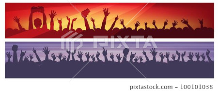 Crowd raising hands at concert or festival vector 100101038
