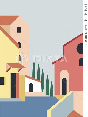 Cityscape of city or village, exterior of houses 100101051
