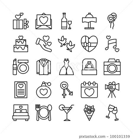 Wedding icon set. Marriage, romantic, couple, symbol vector illustrationWedding icon set. Marriage, romantic, couple, symbol vector illustration 100101339