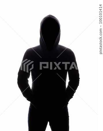 Man in Hood silhouette. Boy in a hooded sweatshirt Man in Hood silhouette. Boy in a hooded sweatshirt 100101414
