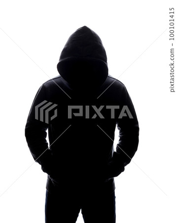 Man in Hood silhouette. Boy in a hooded sweatshirt Man in Hood silhouette. Boy in a hooded sweatshirt 100101415