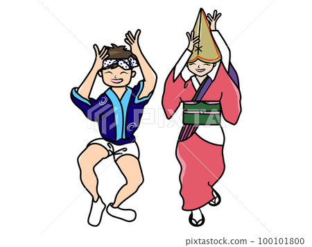 Awa Odori seen from the front, men and women 100101800