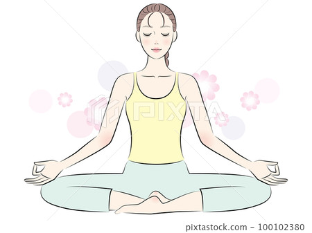 Young woman doing yoga with eyes closed Young woman doing yoga with eyes closed 100102380