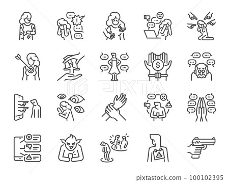 Cyber bullying icon set. It included icons such as bully, social abuse, harassment, violent, illegal, stalking, and more. Cyber bullying icon set. It included icons such as bully, social abuse, harassment, violent, illegal, stalking, and more. 100102395