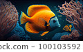 Underwater Scene With Coral Reef And Exotic Fishes. Generative AI 100103592