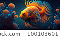 Underwater Scene With Coral Reef And Exotic Fishes. Generative AI 100103601