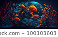 Underwater Scene With Coral Reef And Exotic Fishes. Generative AI 100103603