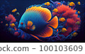 Underwater Scene With Coral Reef And Exotic Fishes. Generative AI 100103609