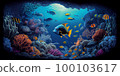 Underwater Scene With Coral Reef And Exotic Fishes. Generative AI 100103617