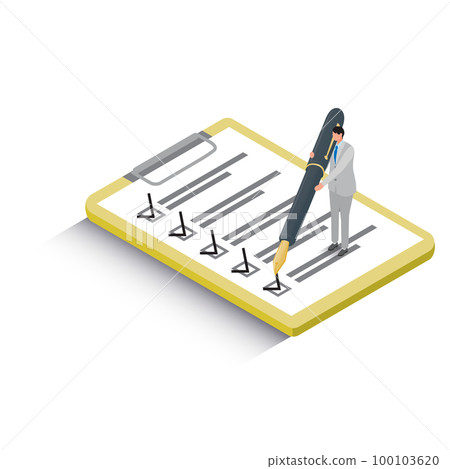 一個人檢查等距任務的插圖 100103620