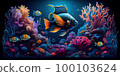 Underwater Scene With Coral Reef And Exotic Fishes. Generative AI 100103624