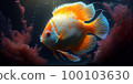 Underwater Scene With Coral Reef And Exotic Fishes. Generative AI 100103630