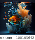 Underwater Scene With Coral Reef And Exotic Fishes. Generative AI 100103642