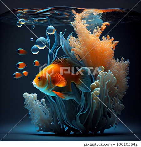 Underwater Scene With Coral Reef And Exotic Fishes. Generative AI 100103642