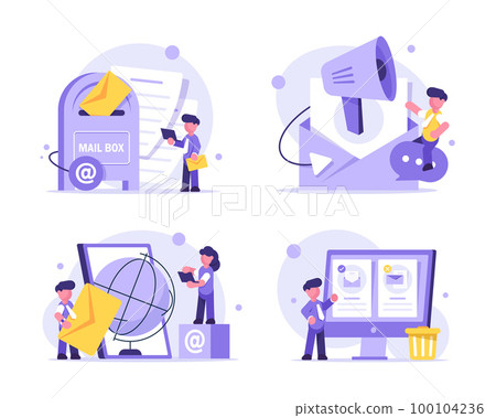E-mail marketing and promotion,Ecommerce business concept,Characters sending advertising mails and promotional offers with sales and discounts E-mail marketing and promotion,Ecommerce business concept,Characters sending advertising mails and promotional offers with sales and discounts 100104236