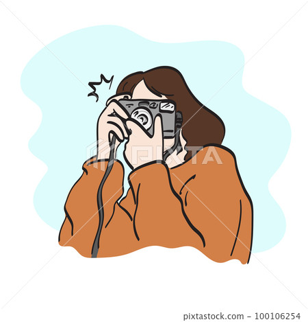 line art half length of woman taking compact camera illustration vector hand drawn isolated on white background line art half length of woman taking compact camera illustration vector hand drawn isolated on white background 100106254