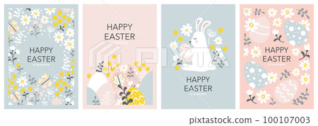 set of cute easter greeting cards banner vector illustration set of cute easter greeting cards banner vector illustration 100107003