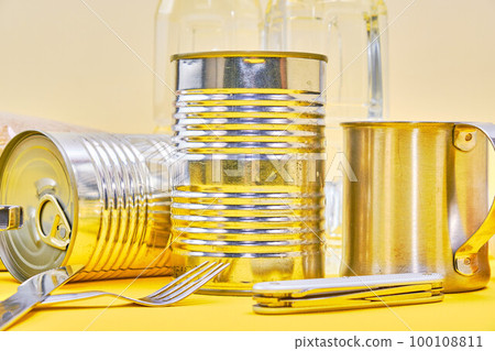 emergency food over yellow background 100108811
