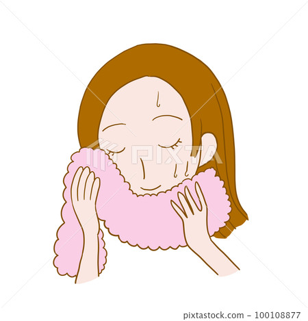一個女人用毛巾輕輕地擦著臉 100108877