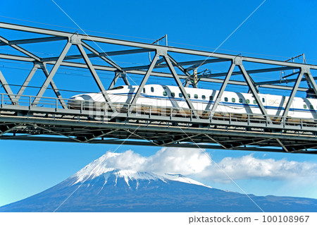 Tokaido Shinkansen N700S crossing the Fujikawa Bridge and Mt.Fuji Tokaido Shinkansen N700S crossing the Fujikawa Bridge and Mt.Fuji 100108967