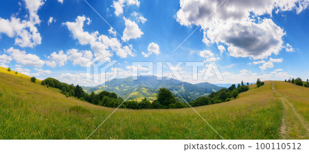 carpathian countryside with grassy meadows. beautiful rolling landscape in summer with stunning sky 100110512